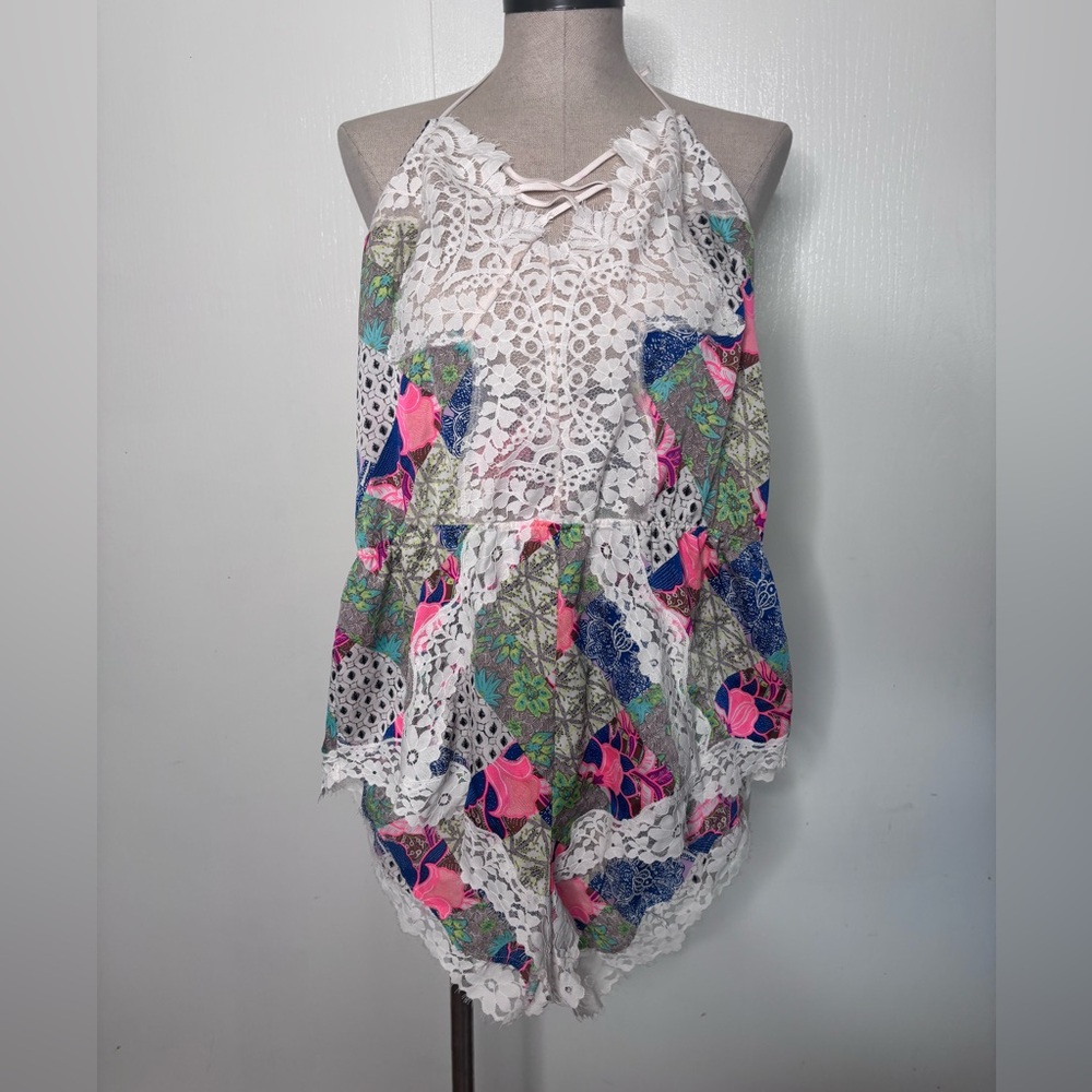 Victoria’s Secret Patchwork Floral Lace Romper Size Medium Boho Festival